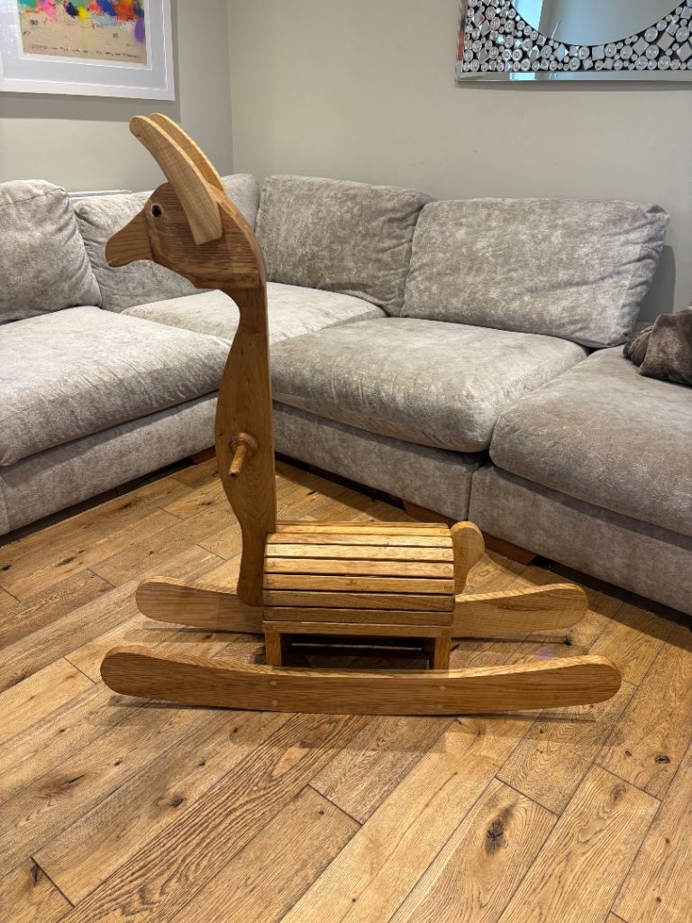 Unique one of a kind Solid Oak handmade toddler llama alpaca rocking horse 