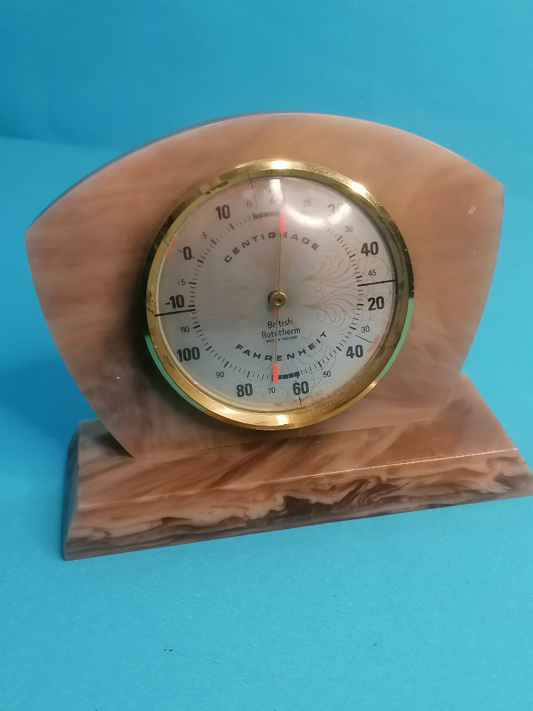 5-inch long, BRITISH ROTOTHERM BAROMETER, VINTAGE RETRO LUCITE TYPE