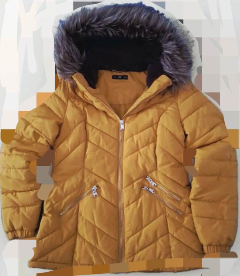 F&f mustard puffer parka coat with fur hood size 22