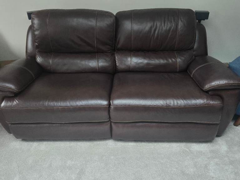 Power recliner and headrest 3 seater brown sofa