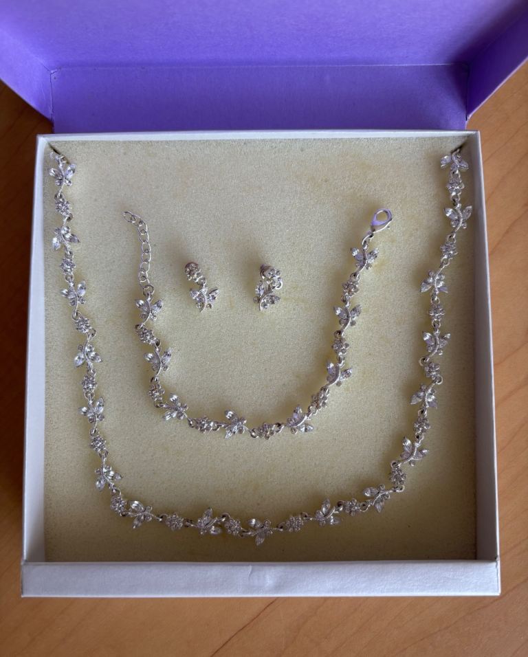 Jon Richard matching bridal jewellery set - silver butterfly & flowers, boxed