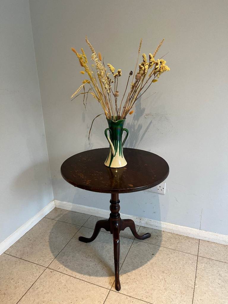 image for Antique Georgian Tripod Round Pedestal Side Table – Solid Wood