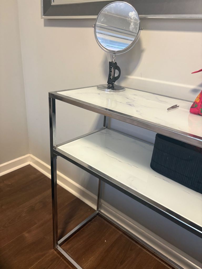 Modern Chrome and Marble Effect Console Table – Good Condition