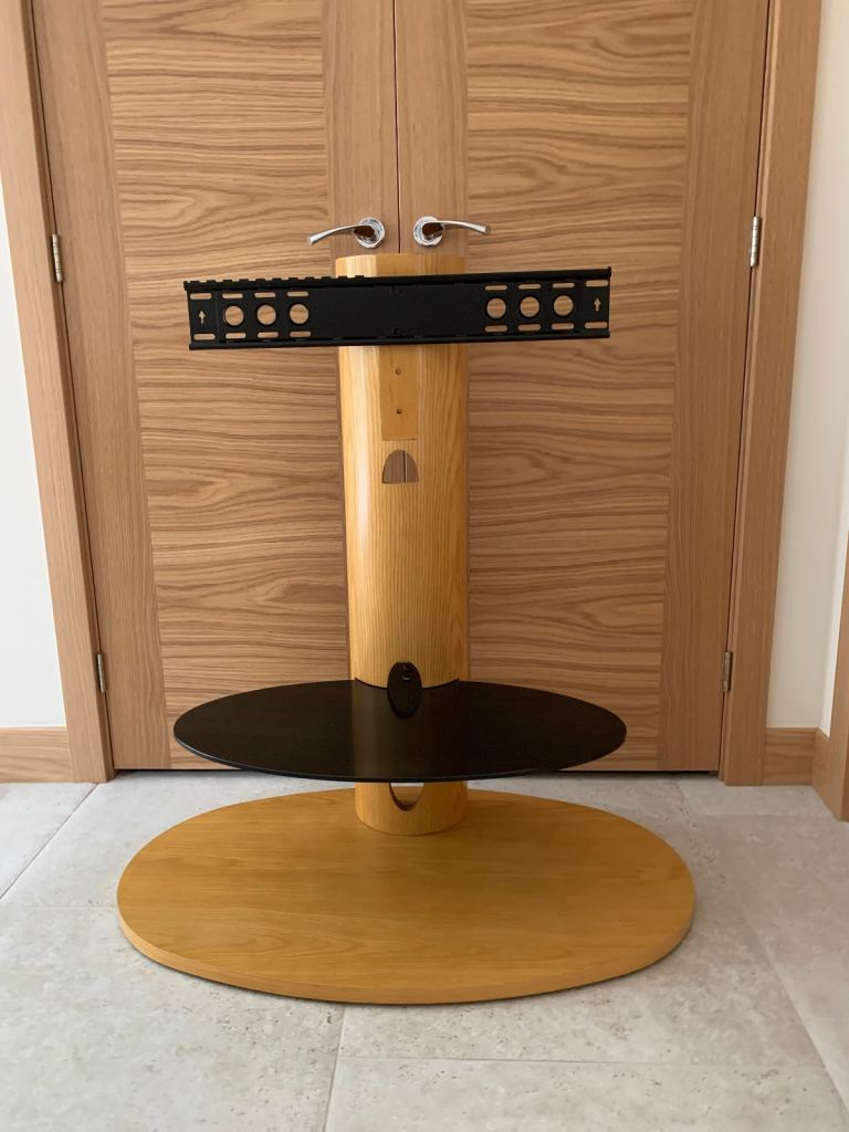 Wooden TV Floor Stand with VESA Mount and Glass Shelf