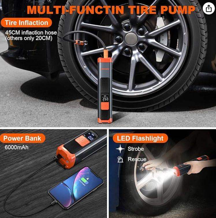 Air Compressor Tyre Inflator, Car Battery Tester and RAVPower 8000mAh Jump Starter/Powerbank
