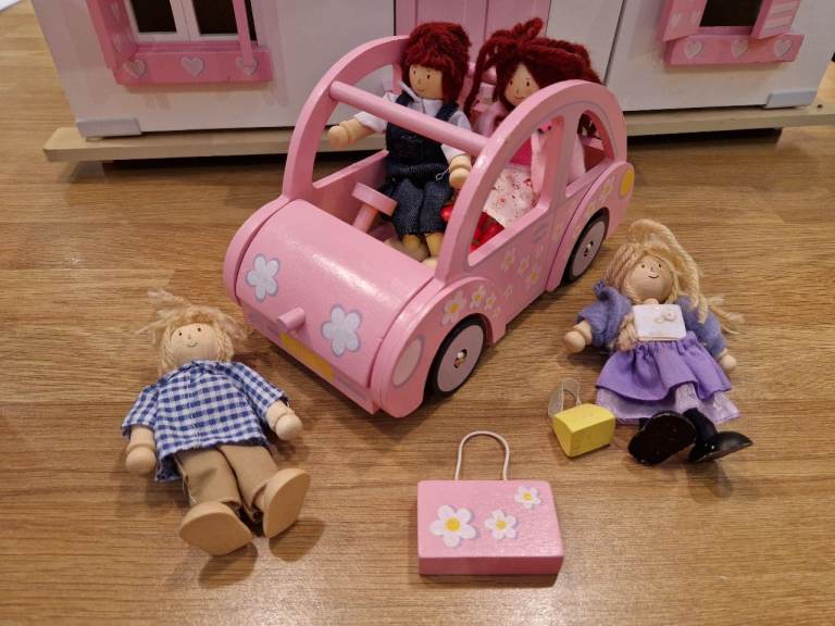 Dolls House with family, car and LOADS of furniture