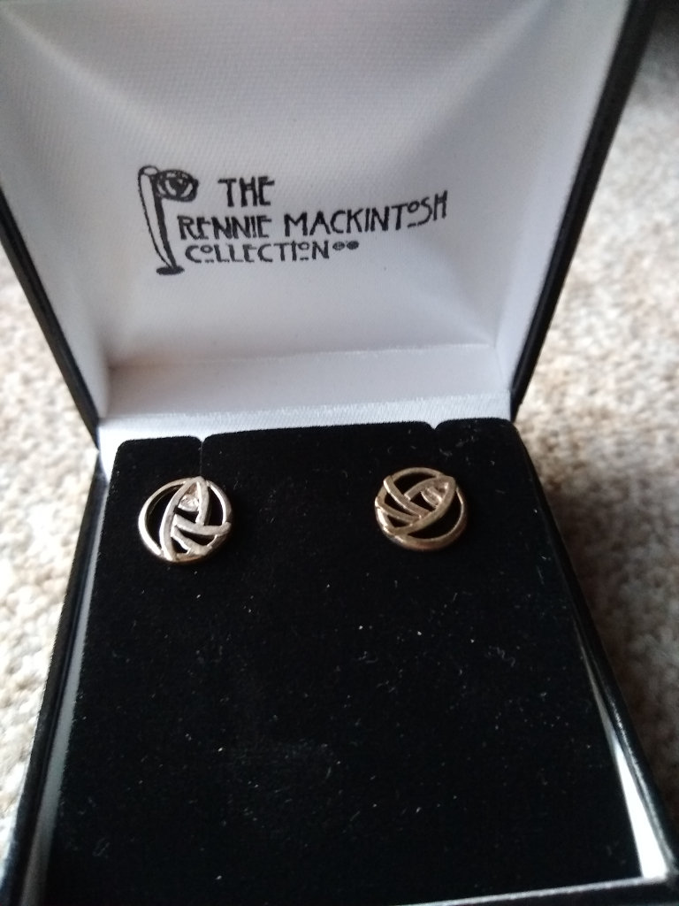 Vintage pair of 1990s Silver Earrings in a Mackintosh inspired design