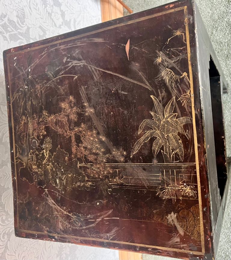 Vintage Chinese Black Lacquer Side Table with Gilt Decoration