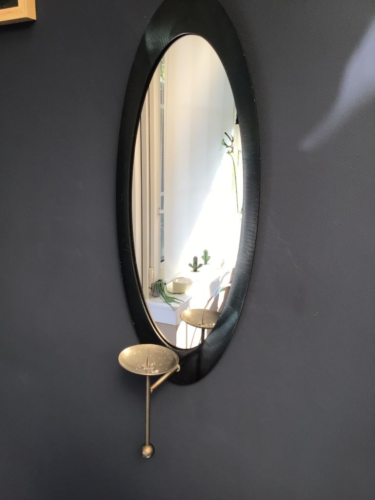BESPOKE STEEL WALL MIRROR WITH CANDLE HOLDER
