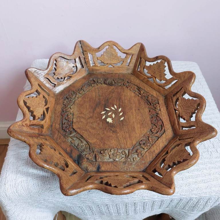 Vintage Indian Inlaid Wooden Bowl 
