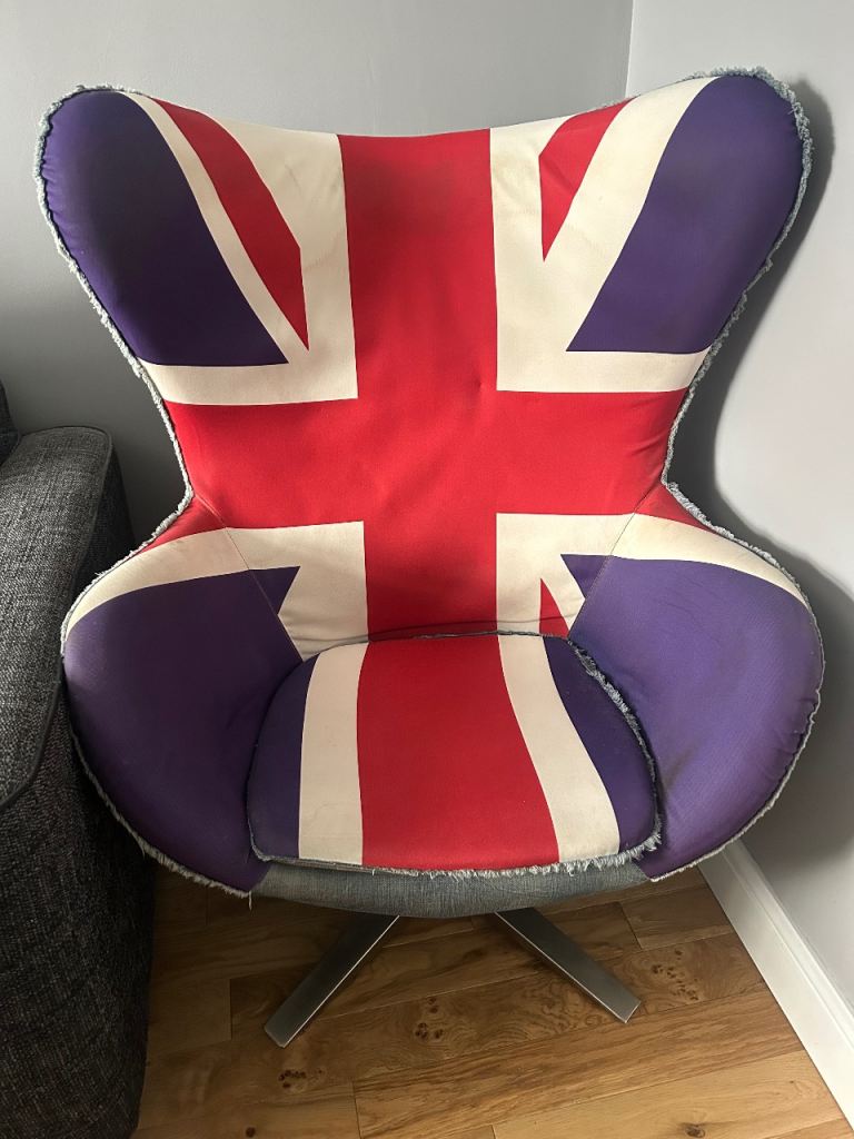 Union Jack egg chair and foot stool