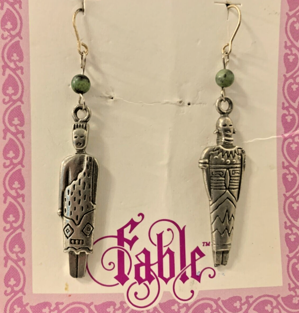 Rare vintage Silver & Pewter diamond cut tribal people earrings