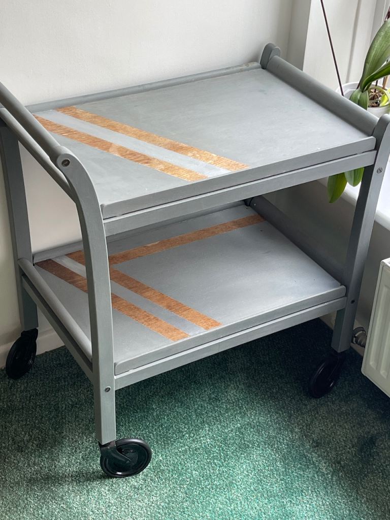 Grey Wooden Trolley with Copper Detail – Good Condition