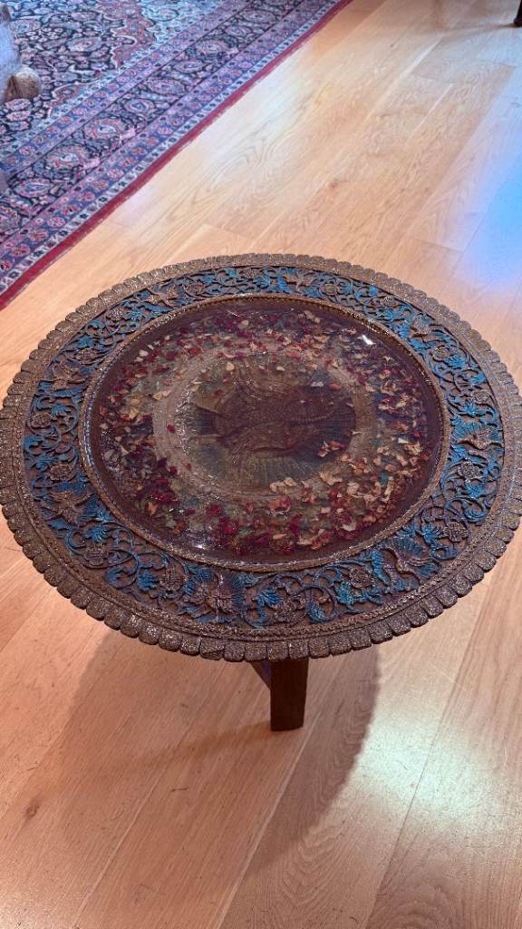 Hand Carved Wooden Round Side Table