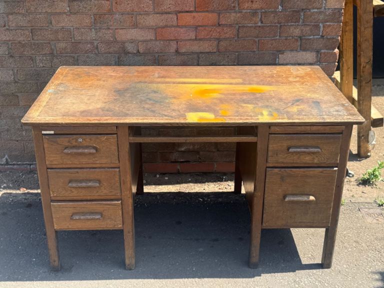 Wooden Pedestal Desk with Drawers – Fair Condition