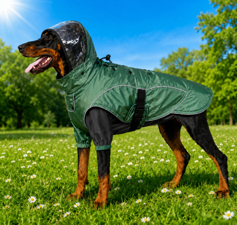 Dog Raincoat Waterproof, Winter Jacket Reflective Strips Size Large - Green 