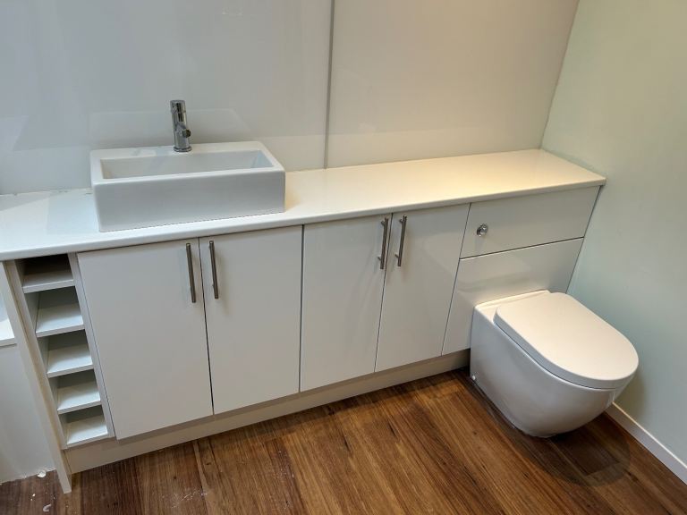Toilet vanity with whb and pan