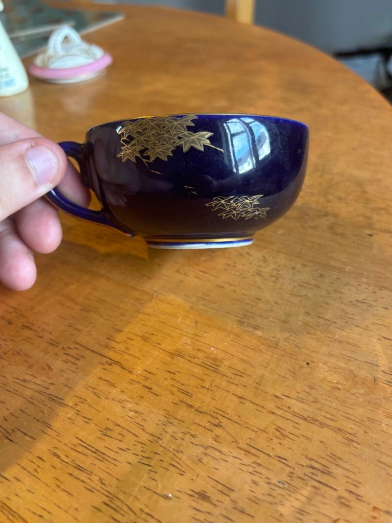 Vintage Japanese Cobalt Blue Teacup – Gold Maple Leaf Design