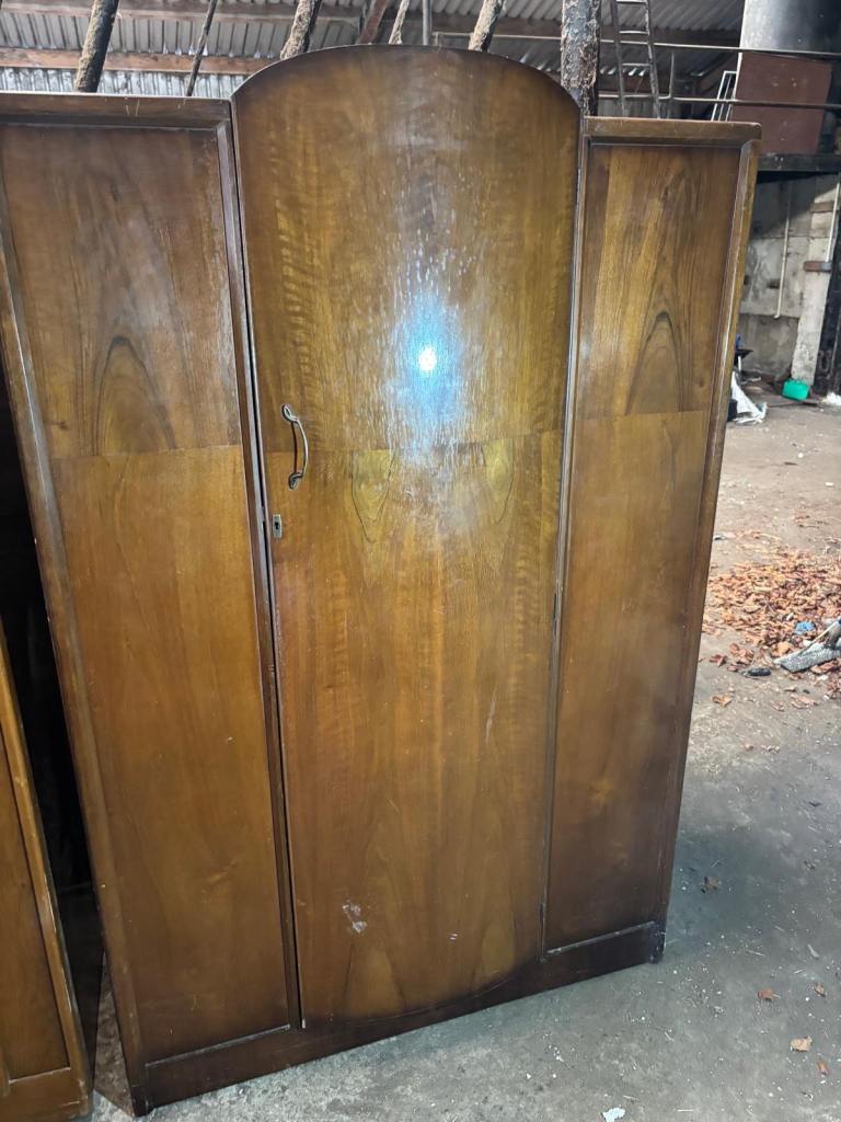 Vintage Wooden Wardrobe with Curved Centre Door