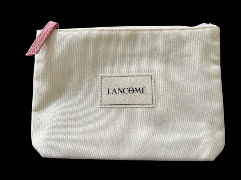 LANCOME Paris Signature Canvas Makeup Cosmetic Bag In Cream With Zipper 8x6”