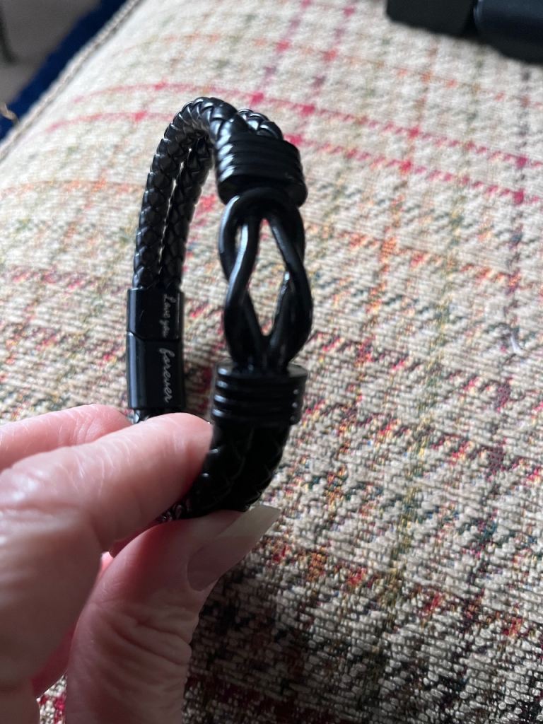 Black Leather Bracelet with 'Love You Forever' Engraving
