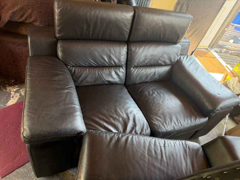 X2 Brown Leather Two-Seater Sofas – Good Condition