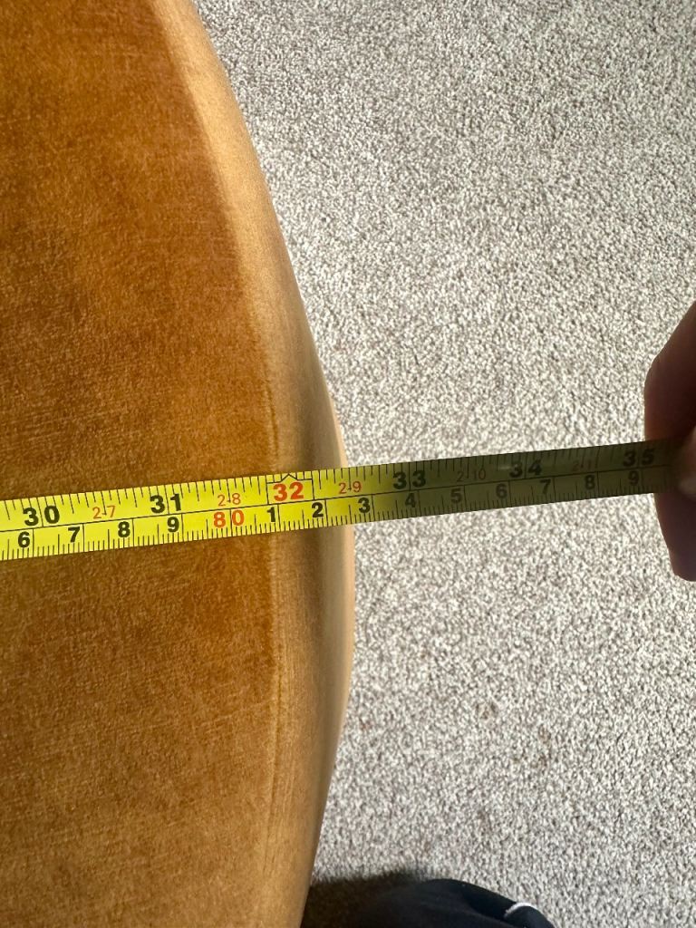 32" round ottoman pouf footstool in mustard yellow velvet