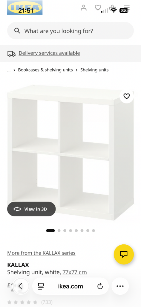IKEA KALLAX Shelving Unit 77x77cm – White, As New