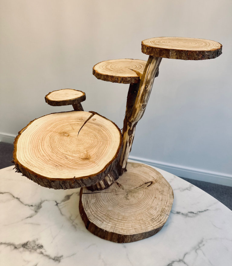 Log slice cake stand plant stand cupcake display rustic wedding decoration 