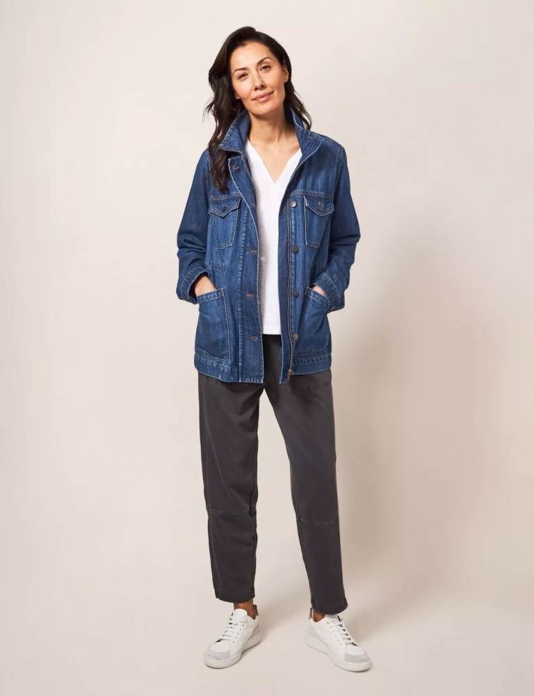 NWT White Stuff Leighton Funnel Neck Denim Jacket Relaxed Fit Dark Denim 8 £75