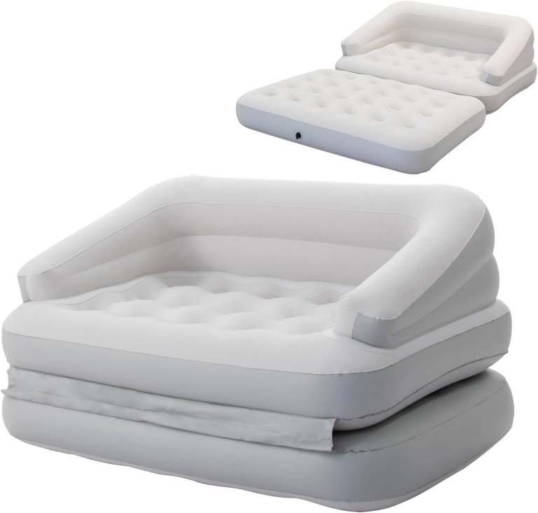 RAPTAVIS Inflatable Couch Sofa Bed, Flocked Air Mattress Bed with Armrest, Double Size
