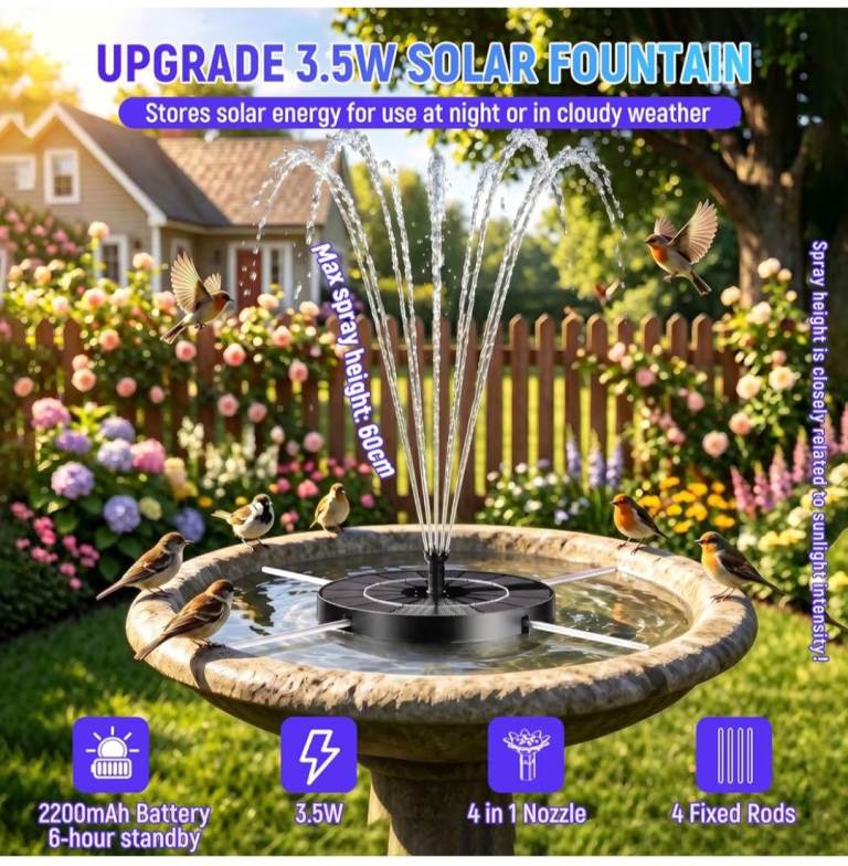 Solar colour changing pond fountain. Storges energy to use in the night and cloudy days.☆NEW☆