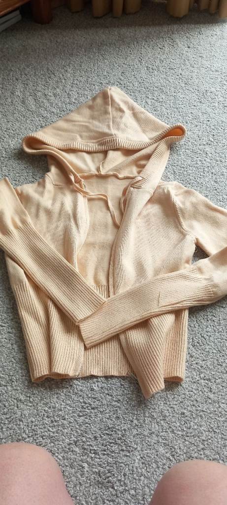 Light Peach Ribbed Hoodie Cardigan – Good Condition