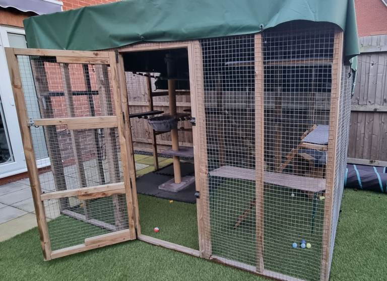 Cat Aviary  Free-standing 9ft long x 6ft wide x 6ft high, with a black waterproof roof