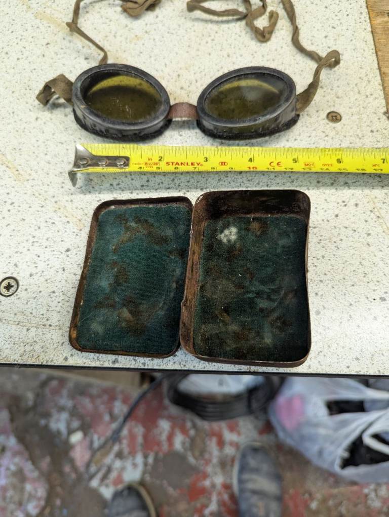 Vintage welding goggles with metal case