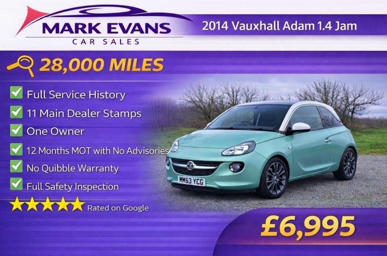 2014 Vauxhall ADAM 1.4i Jam 3dr HATCHBACK Petrol Manual