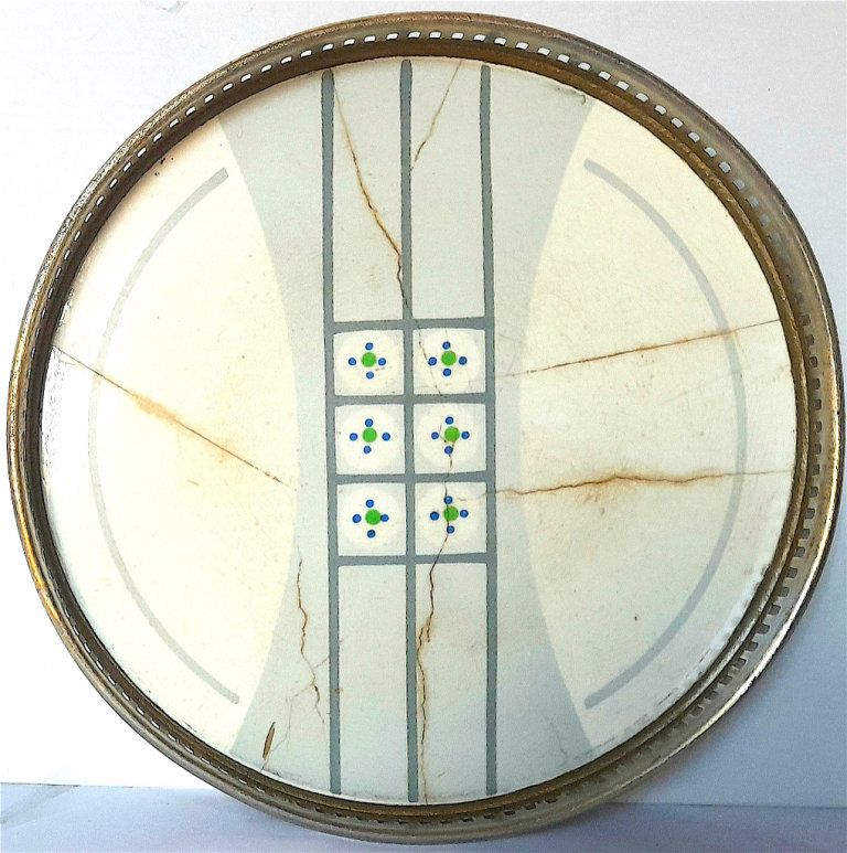 GALLERIED SIDE TRAY - STEEL and CERAMIC - 1.5 x 15.5.cm diameter