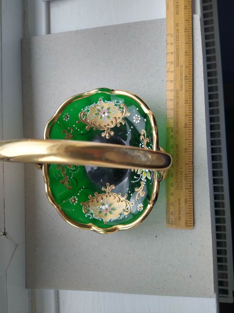 Italian Emerald Green Glass Basket 
