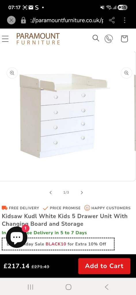 Kidsaw kudl changing unit & 5 drawer set