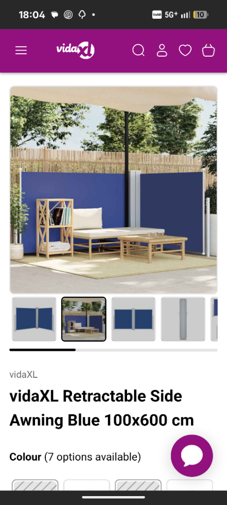 vidaXL Retractable Side Awning Blue 100x600 cm – New