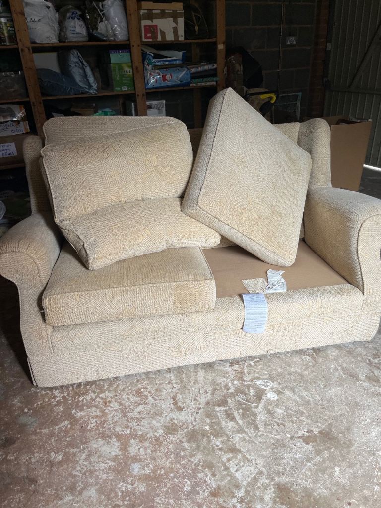 Cosy Beige Flec Fabric Two-Seater Sofa  Very Good Condition