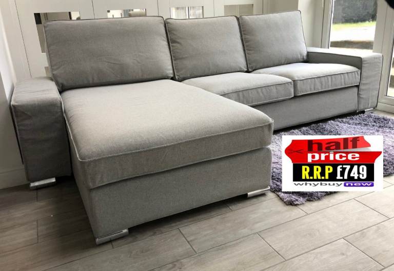 RRP:£779 IKEA KIVIK TWO SEATER+CHAISE CORNER GREY TIBBLEBY SOFA CHROME OR STONE LEGS LONDON DELIVERY