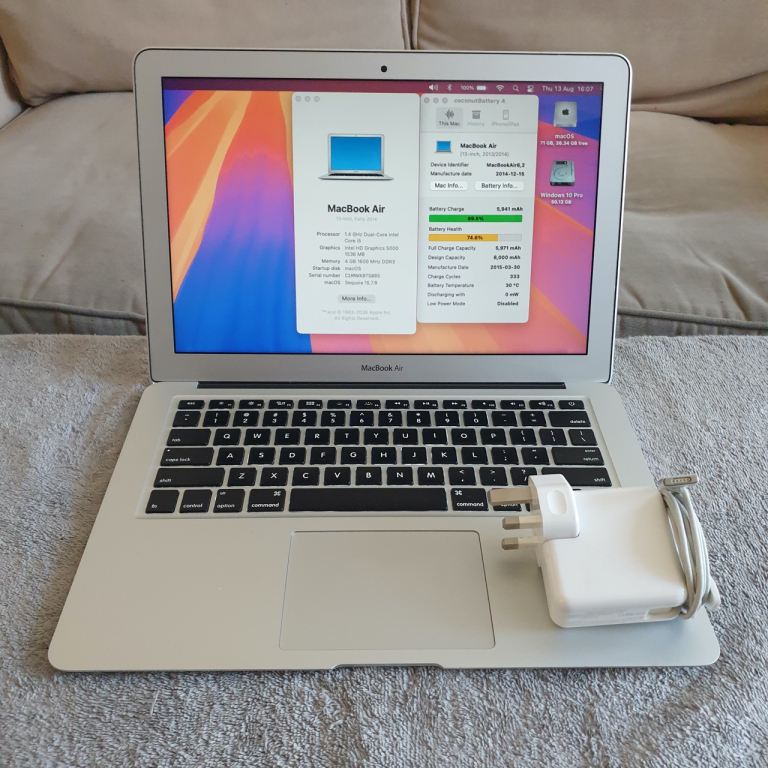  MacBook Air 13” - Excellent Condition, Charger, macOS Sequoia, Windows 10, MS Office