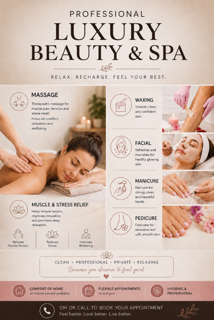 Luxury Beauty & Spa Services – Massage, Waxing, Facials & Nails