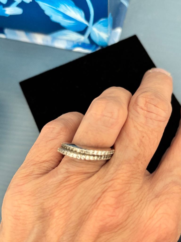 Sparkly Silver Tone Ring with Double Row of Stones