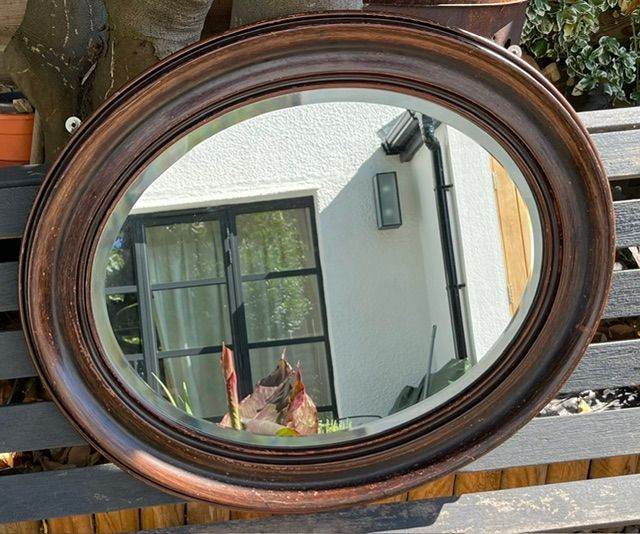 Antique Oval Wood Framed Mirror