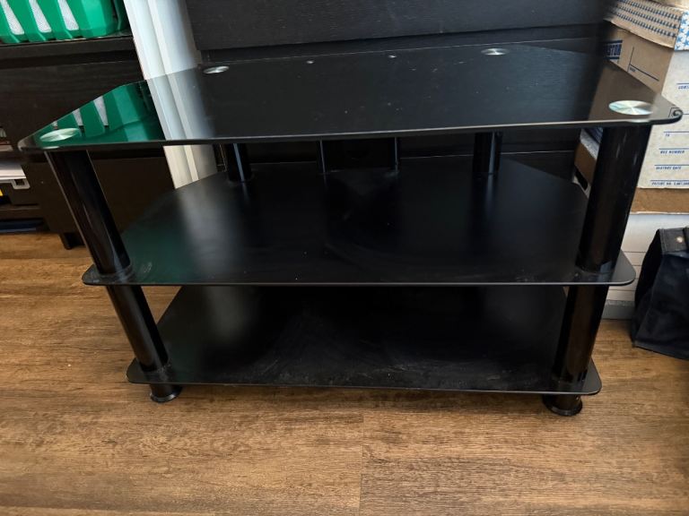 Black Glass Corner TV Stand VGC