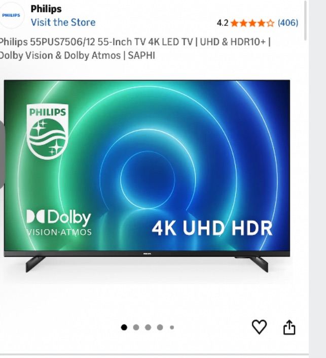 Selling a Philips 55” 4K Smart TV, model 55PUS7506/12, in good used condition and fully working.