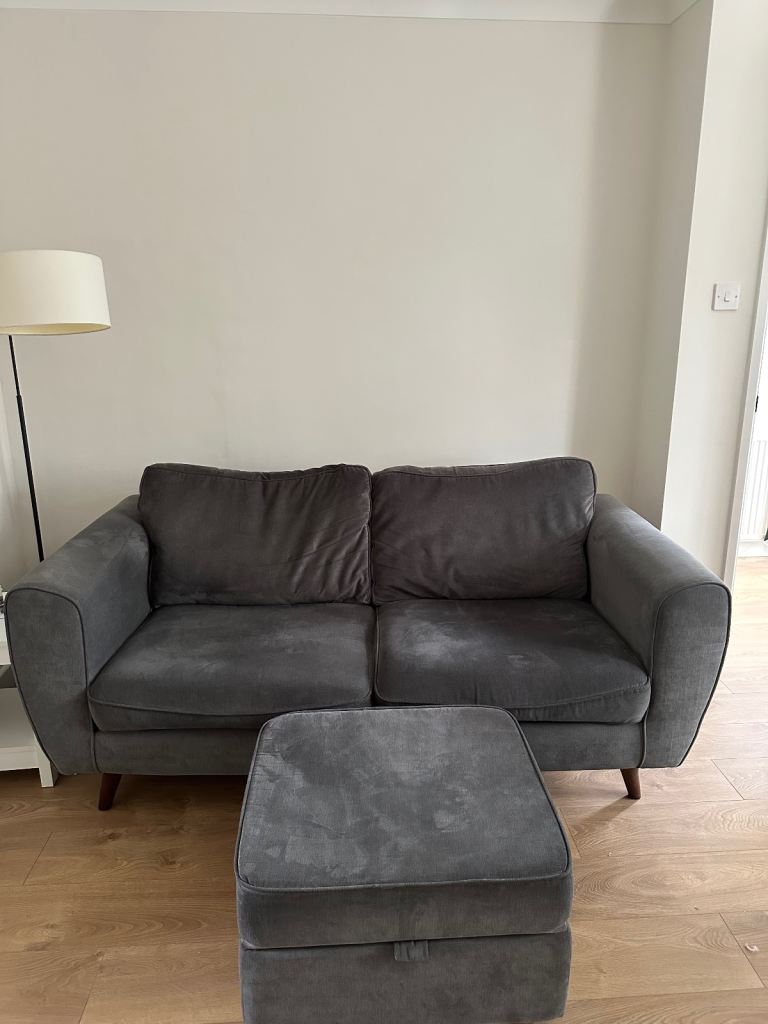 DFS Grey 3 Seater Sofa & Footstool