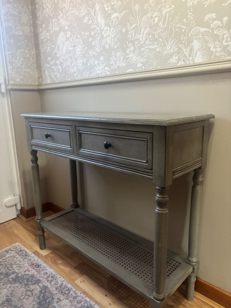 Grey Wooden Console Table with Drawers – Good Condition